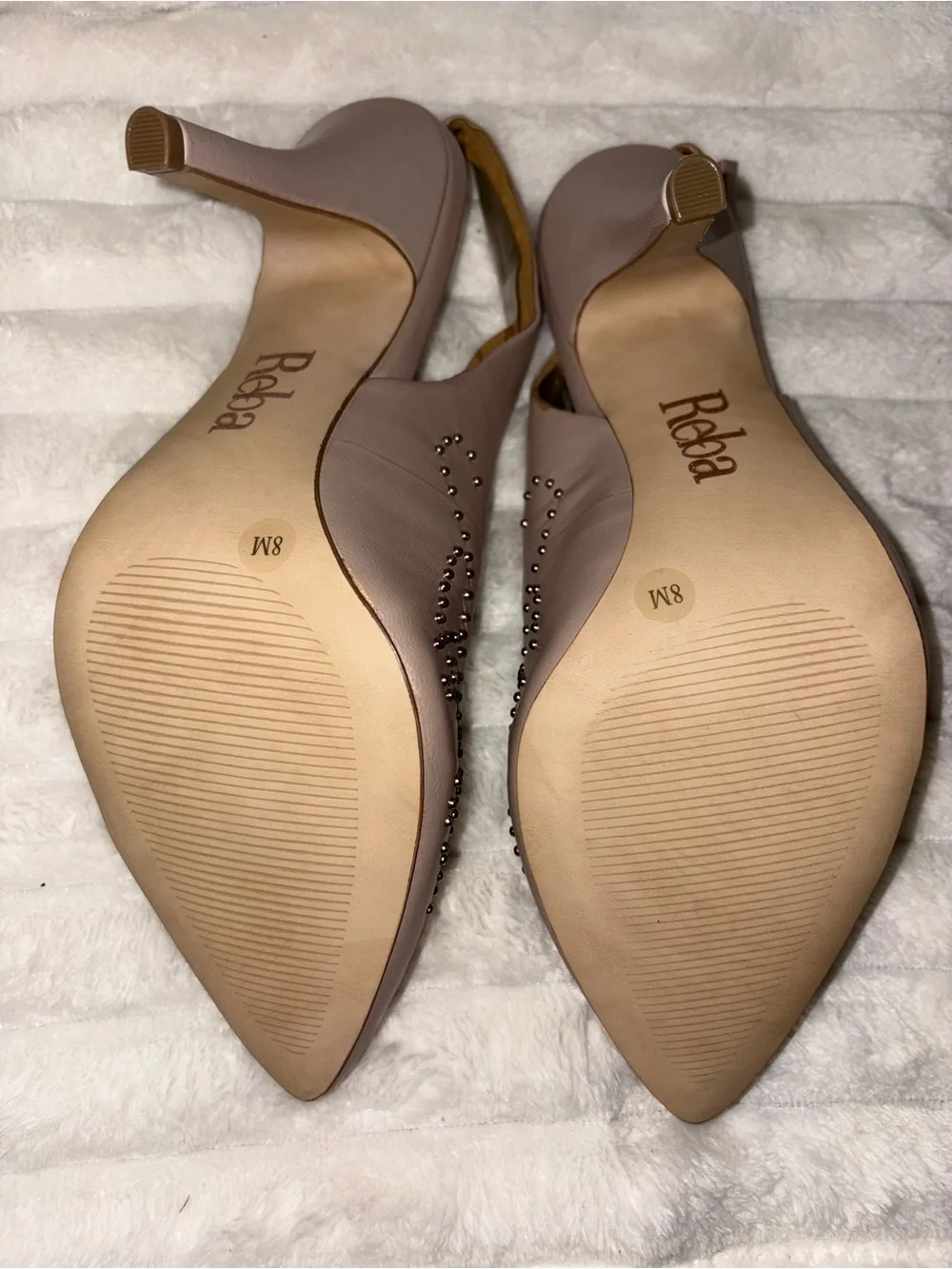 Reba Pink Studded Pointed-Toe Slingback Heels 8M